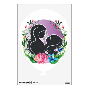 Lovely Mom And Daughter with colorful flowers Love Wall Decal