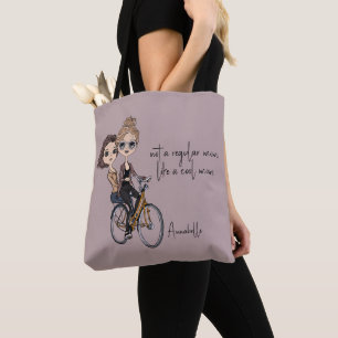 Lovely Mom/Daughter on Bicycle Drawing ‘Cool Mom’  Tote Bag