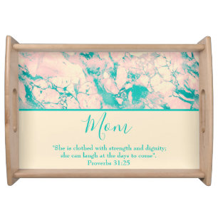 Lovely Mom Pink and Blue Marble Designed Serving Tray