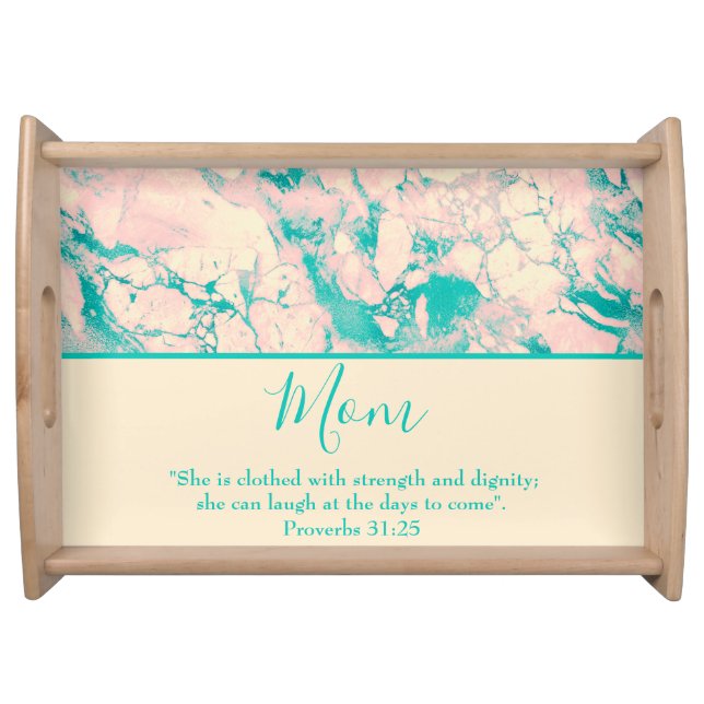 Lovely Mom Pink and Blue Marble Designed Serving Tray (Front)