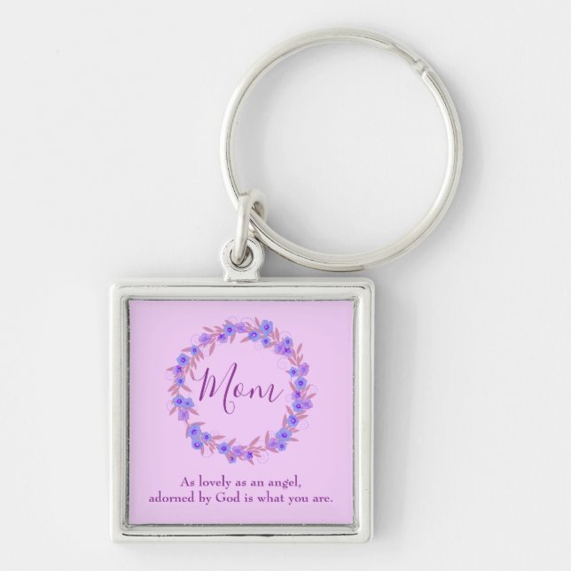 Lovely Mom Purple Floral Wreath Keychain (Front)