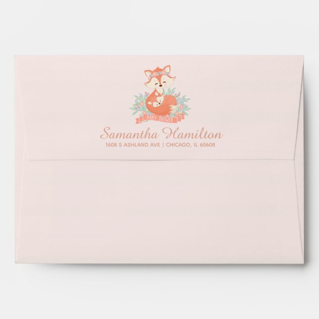 Lovely Mommy and Baby Fox Blush Shower Invitation Envelope (Back (Top Flap))