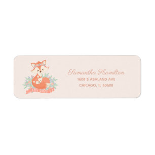 Lovely Mommy and Baby Fox Woodland Baby Shower Label