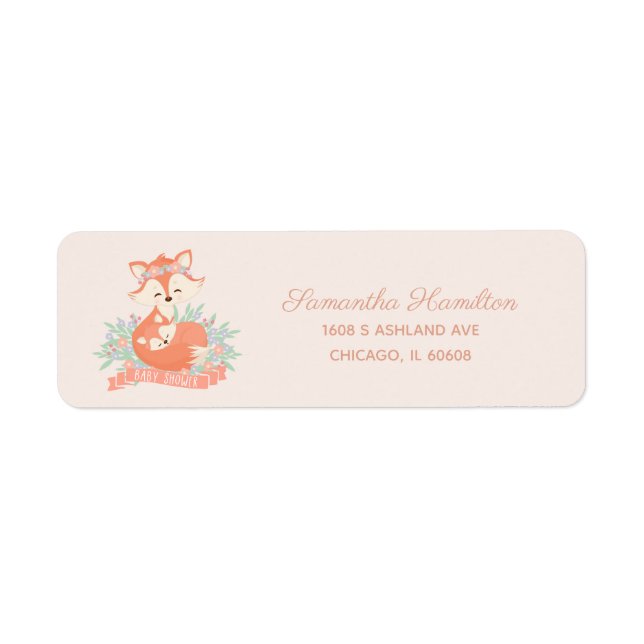 Lovely Mommy and Baby Fox Woodland  Baby Shower Label (Front)