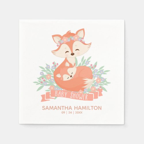 Lovely Mommy and Baby Fox Woodland Baby Shower Napkins