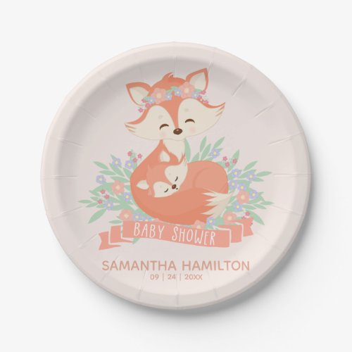 Lovely Mommy and Baby Fox Woodland Baby Shower Paper Plates