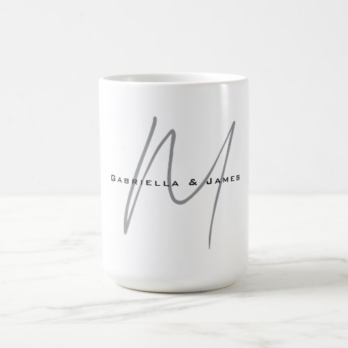 Lovely Monogrammed Black White Grey Calligraphy Coffee Mug