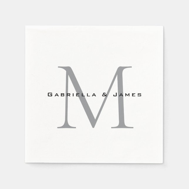 Lovely Monogrammed Black White Grey Calligraphy Napkins (Front)