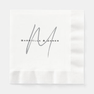 Lovely Monogrammed Black White Grey Calligraphy Napkins