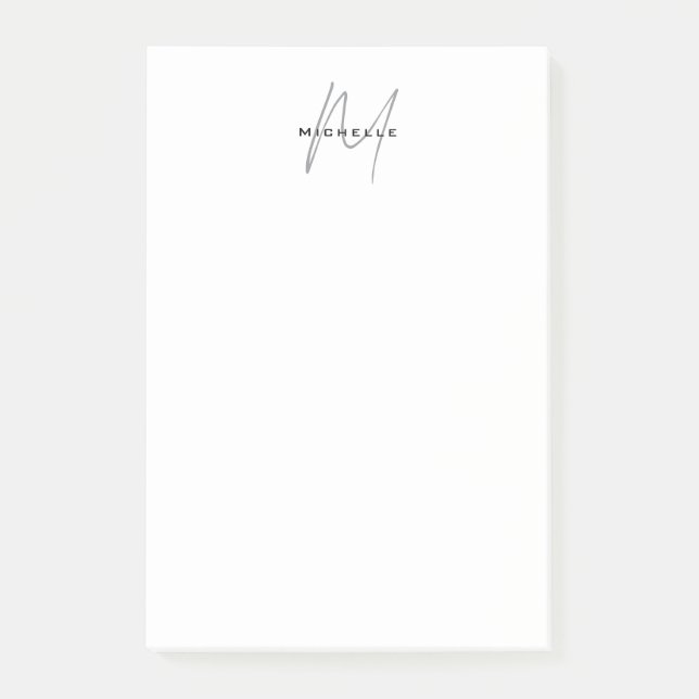 Lovely Monogrammed Black White Grey Calligraphy Post-it Notes (Front)