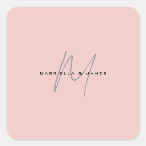 Lovely Monogrammed Calligraphy Pastel Color Names Square Sticker