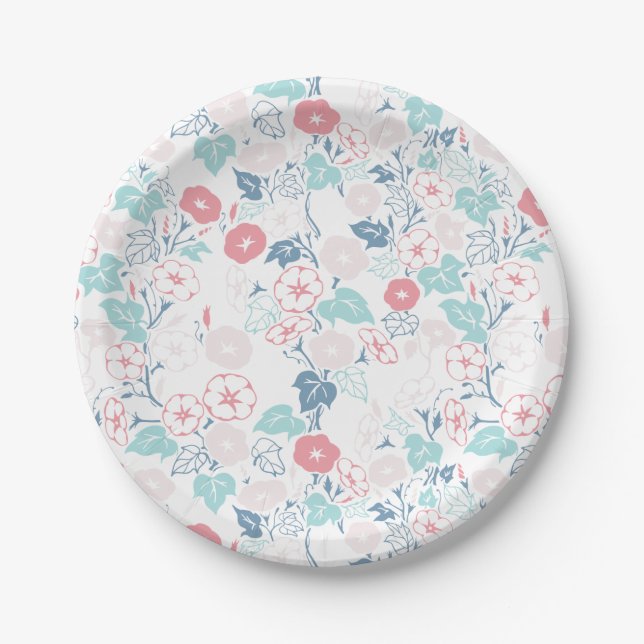 Lovely Morning Glory Illustration Paper Plates (Front)