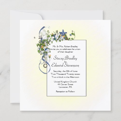 Lovely Morning Sun Yellow with Ribbons and Bubbles Invitation