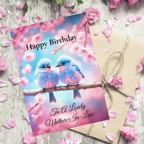 Lovely Mother_In_Law Fluffy Bluebirds Birthday Card