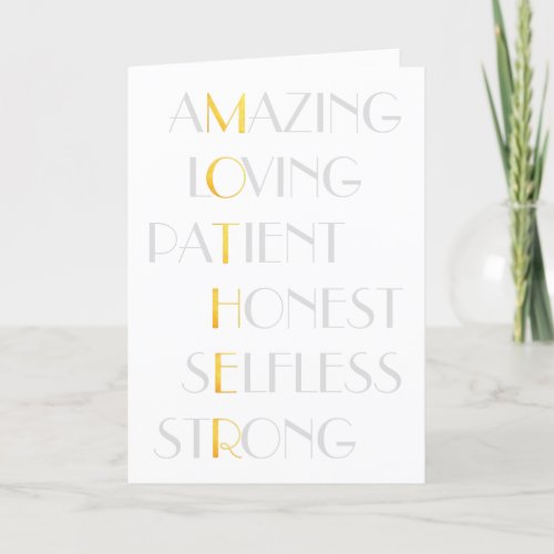 Lovely Mothers Gold Acrostic Poem Typography Card