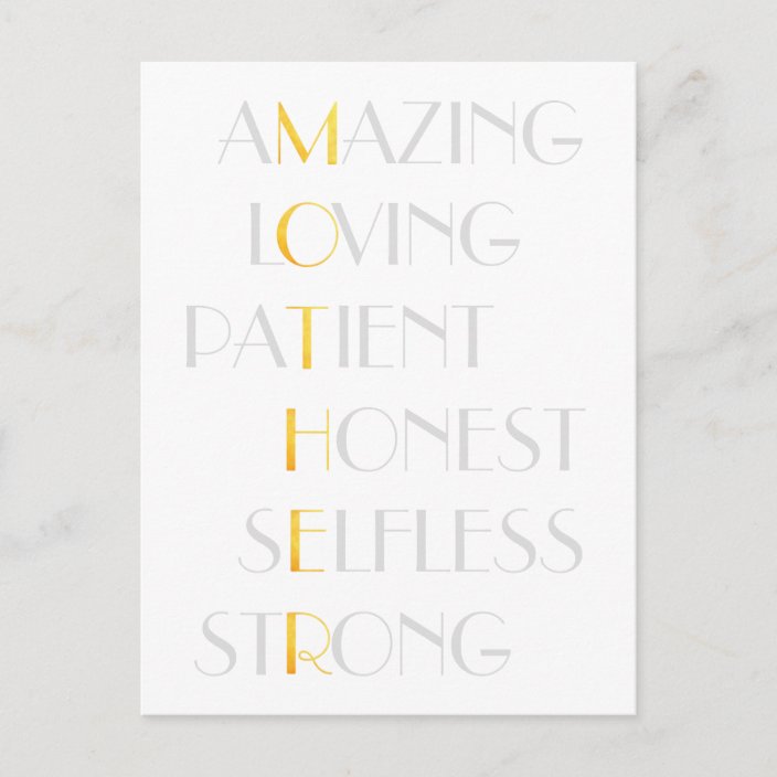 Lovely Mothers Gold Acrostic Poem Typography Gift Postcard | Zazzle.com