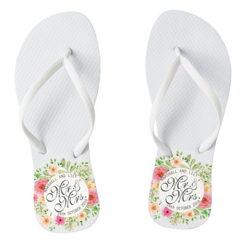 Lovely Mr and Mrs Floral Wedding Flip Flops