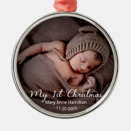 Lovely My First Christmas Newborn Baby Photo Metal Ornament