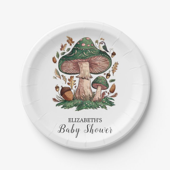 Lovely Mystical Mushroom Baby Shower Paper Plates (Front)