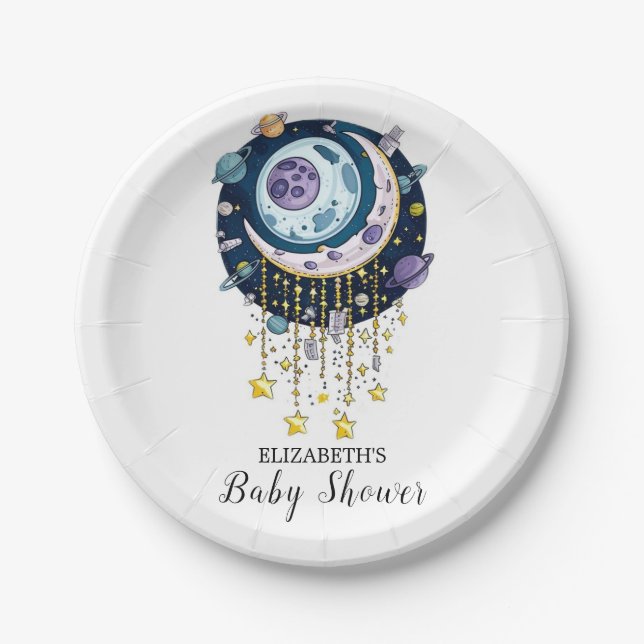 Lovely Mystical Stars Baby Shower Paper Plates (Front)