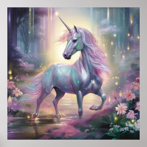 Lovely Mythical Unicorn Colorful Poster Gift