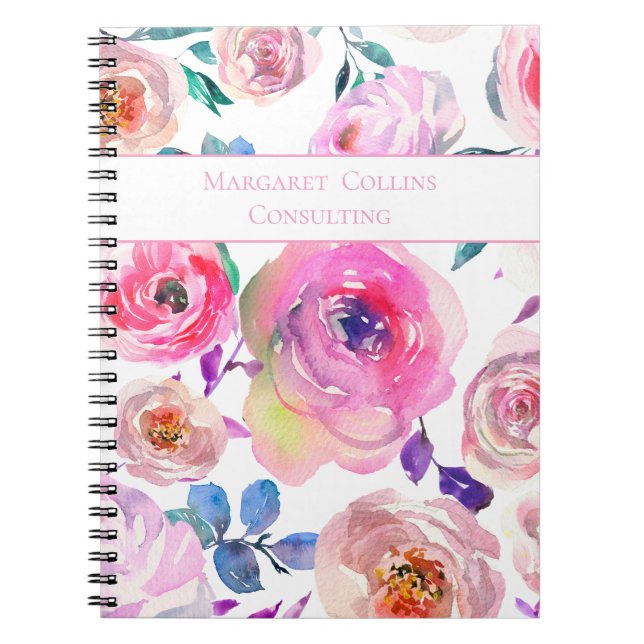 Lovely Named Pink and Purple Floral Pattern Notebook (Front)