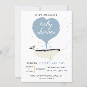 Lovely Narwhal Whale Baby Shower Invitation