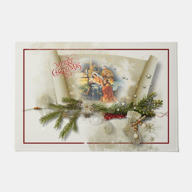 Lovely nativity collage custom holiday  doormat (Front)