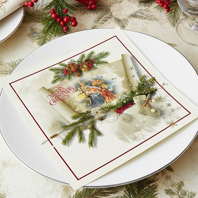 Lovely nativity collage custom holiday  napkins (Creator Uploaded)