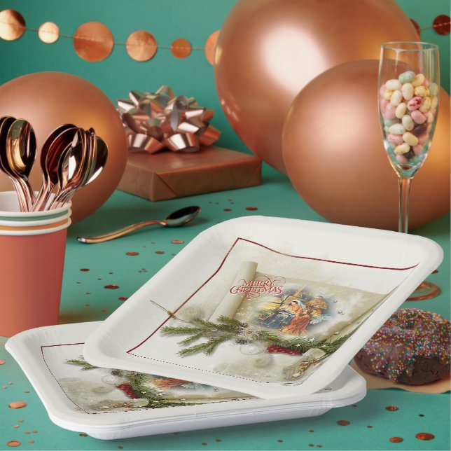 Lovely nativity collage custom holiday  paper plates (Multi)