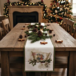 Lovely nativity collage custom holiday short table runner