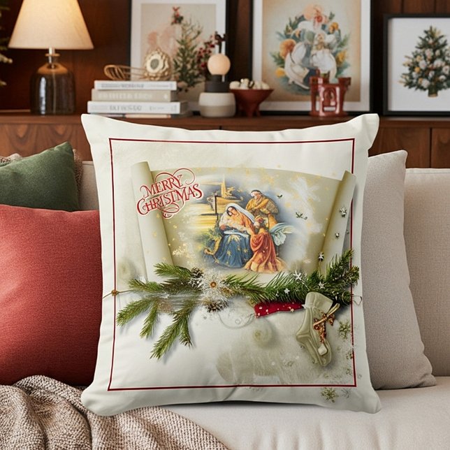 Lovely nativity collage custom holiday  throw pillow (Creator Uploaded)