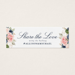 Lovely navy & blush floral wedding hashtag card
