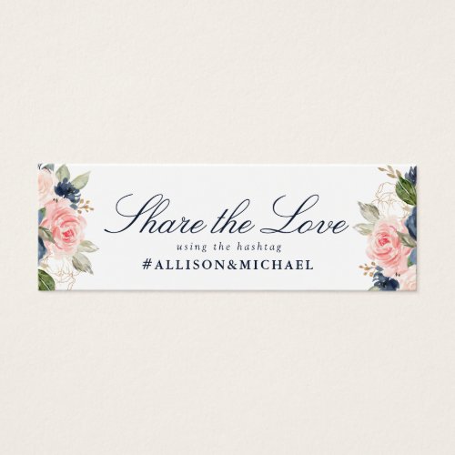 Lovely navy  blush floral wedding hashtag card