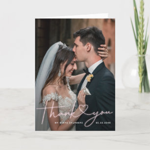 Lovely Neon Pink Heart Wedding Photo Thank You Card