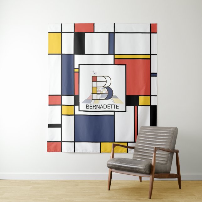 Lovely Neoplasticism Art Monogram. Letter B Tapestry (In Situ)