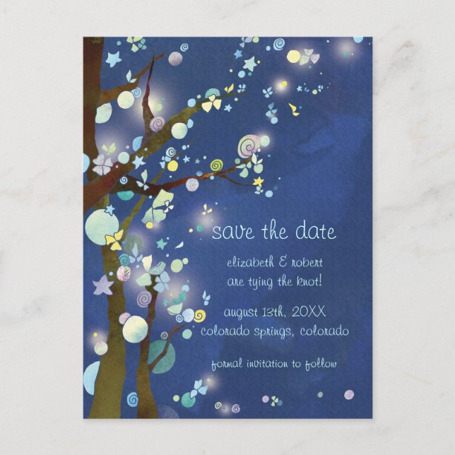 Lovely Night Blue Wedding Save the Date Announcement Postcard (Front)