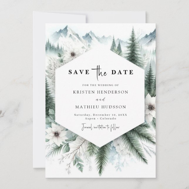 Lovely Non Photo Mountain Wedding  Save The Date (Front)