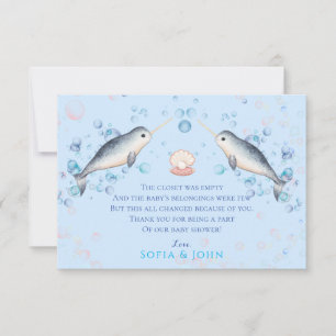 Lovely ocean baby boy Narwhal & bubbles Thank You Card