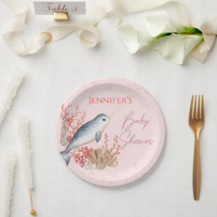 Lovely Ocean baby Narwhal seashells Baby Shower Pa Paper Plates