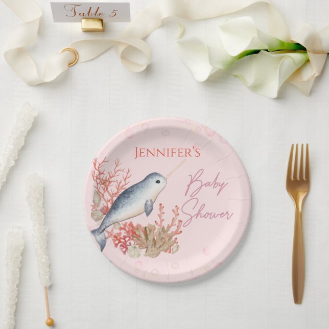 Lovely Ocean baby Narwhal seashells Baby Shower Pa Paper Plates (Wedding)