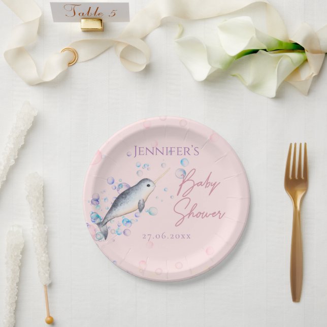 Lovely Ocean baby Narwhal seashells Baby Shower Pa Paper Plates (Wedding)