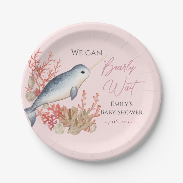 Lovely Ocean baby Narwhal seashells Baby Shower Paper Plates (Front)