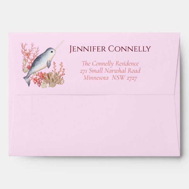 Lovely Ocean baby Narwhal & watercolour seashells  Envelope (Back (Top Flap))