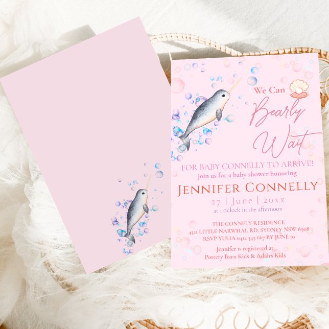 Lovely ocean Narwhal seashells bubbles Baby Shower Invitation (Creator Uploaded)