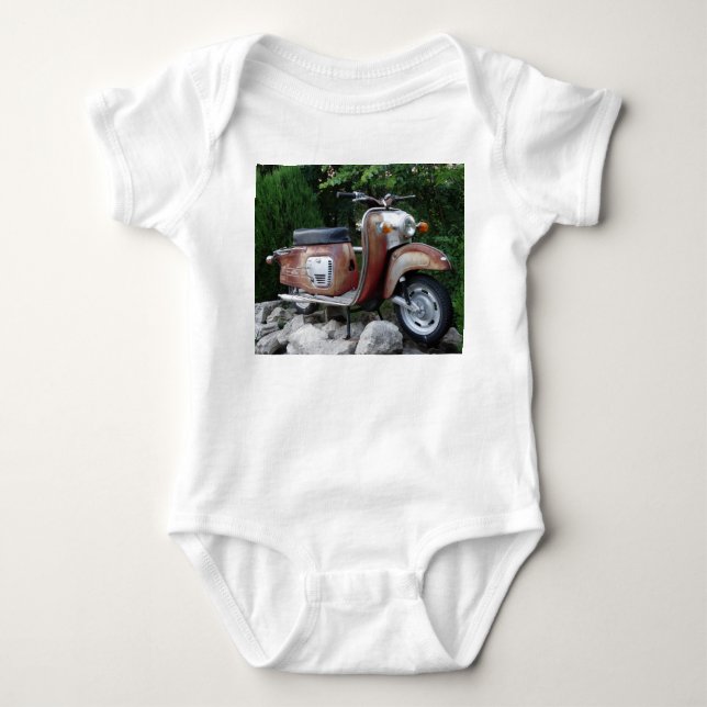 Lovely Old Scooter Baby Jersey Bodysuit, White Baby Bodysuit (Front)