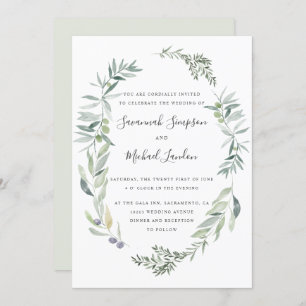 Lovely Olive and leaves wreath wedding Invitation