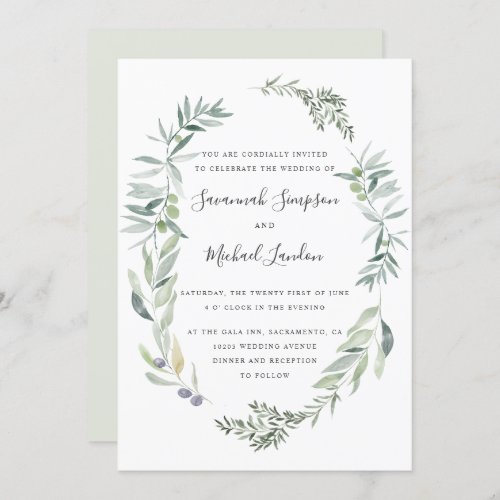 Lovely Olive and leaves wreath wedding Invitation