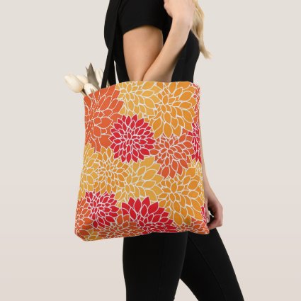 Lovely Orange and Red Dahlia Floral Tote Bag