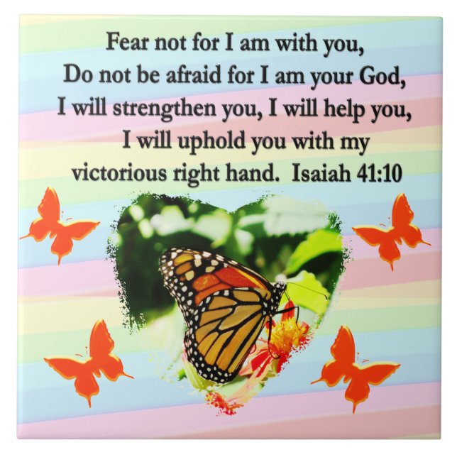 LOVELY ORANGE BUTTERFLY ISAIAH 41:10 DESIGN CERAMIC TILE (Front)